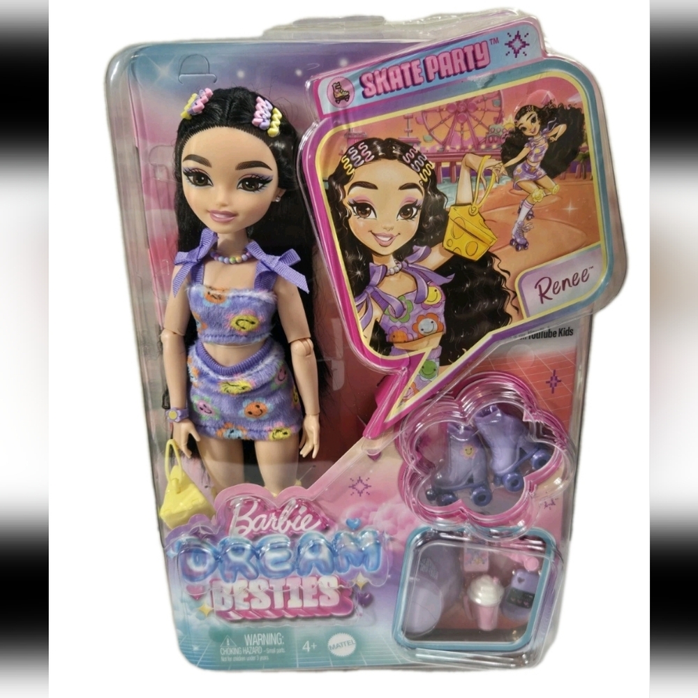 Barbie Dream Besties Skate Party Doll Renee With Roller Skates & Accessories NEW
